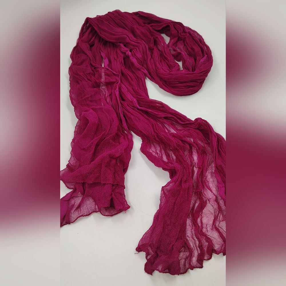 Vintage Chiffon Magenta  Pink Long Scarf - Picture 8 of 10